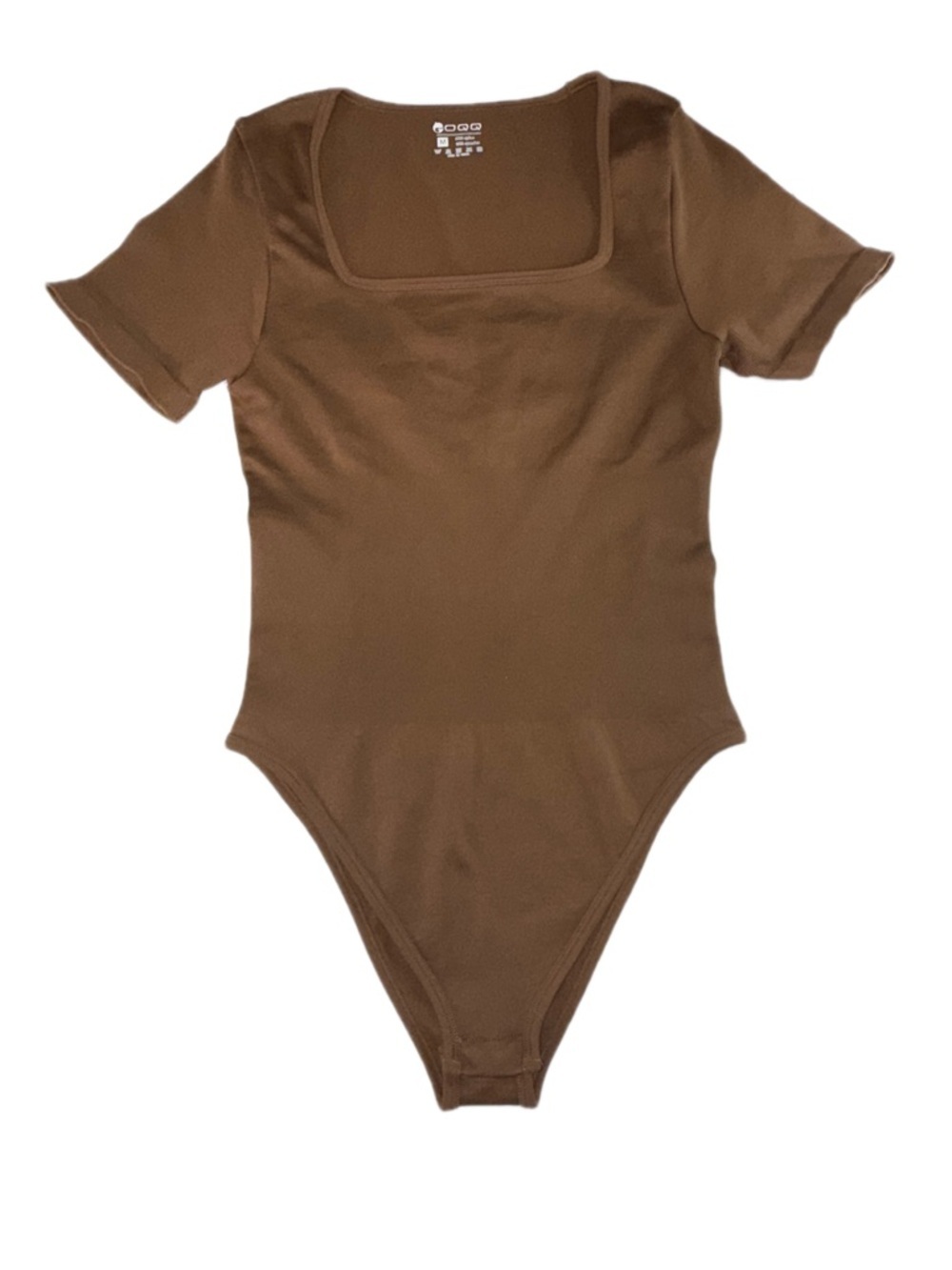 QQQ Ribbed Short Sleeve Bodysuit Brown Size Medium Stretch Snap Closure - Picture 2 of 7